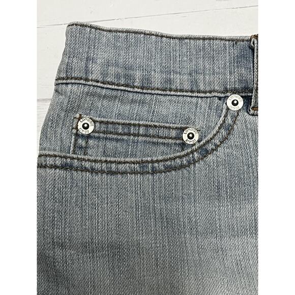 London Jean Mini Skirt Womens 12 Denim Ruffle Lace Boho Festival Embroidered - Picture 6 of 10